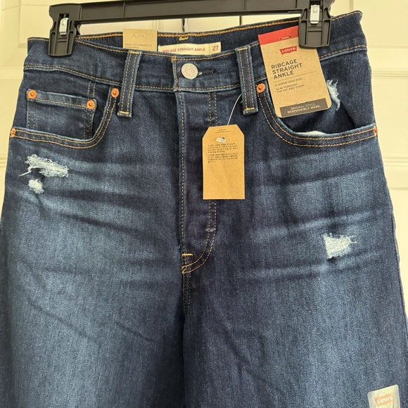 LEVI’s Distressed Ribcage Straight Ankle Jeans Size 27 Blue - Picture 4 of 13